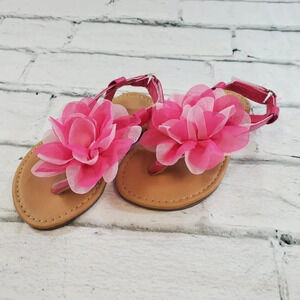 Vibrant Pink Flower Sandals. Toddler Girls Summer Shoes.